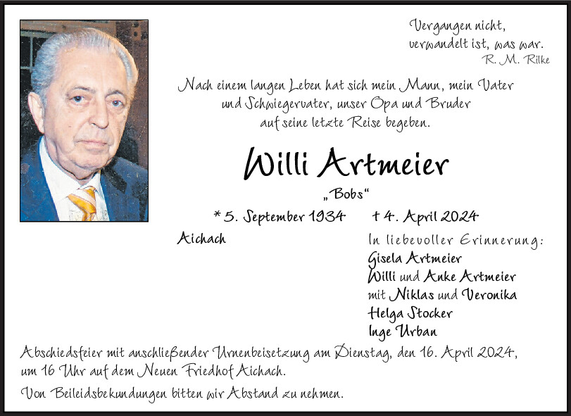 Willi Artmeier verstorben